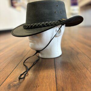Western style leather hat with braided removable band. Unisex leather hat.